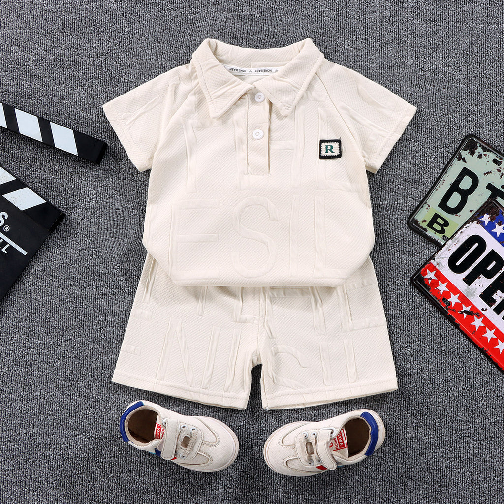 Modern Chic All-Season Minimalist Summer 2-Piece Boys' Pants Suit, Ages 1-6 | Color: Beige | Image 1