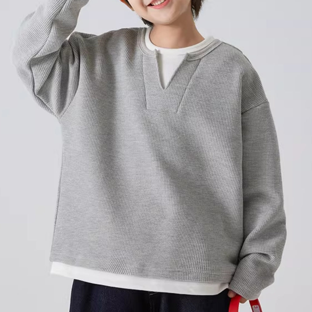 Modern Chic All-Season Minimalist Spring Boys' Sweatshirt, Ages 4-14 | Color: Grey | Image 2