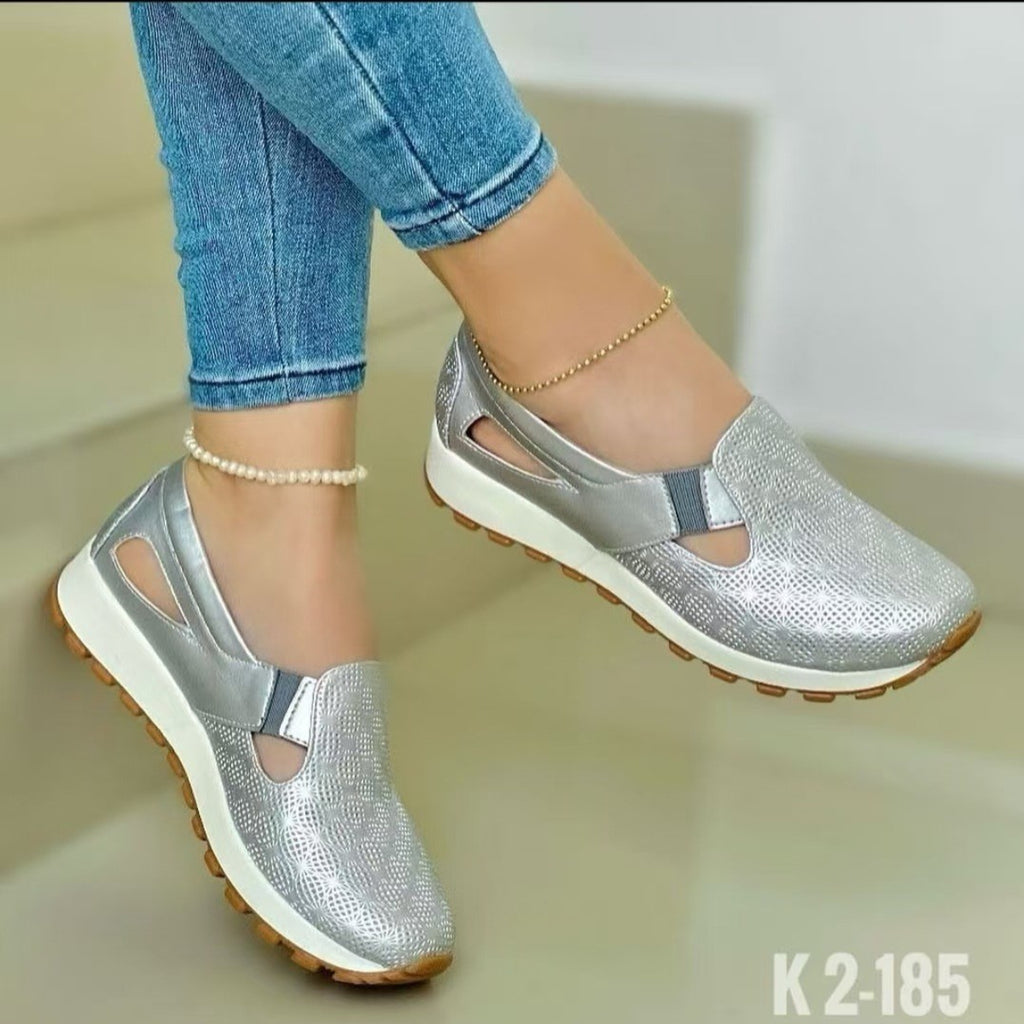 Modern Chic All-Season PU/Artificial Leather/Microfiber Leather Women's Casual Shoes | Color: Silver | Image 2