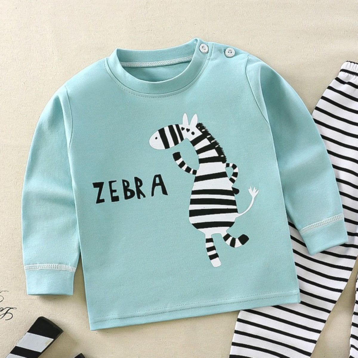 Minimalist Autumn 2-Piece Unisex Baby Pajama Set, Ages 6-24 Months | Color: Lake Blue | Image 3