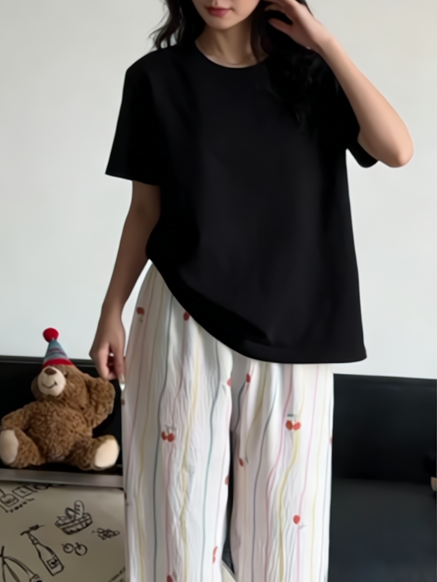Sweet Feminine Summer 2 Pcs Women 's Short  Sleeve Sleep Set | Color: Style 2 | Image 3