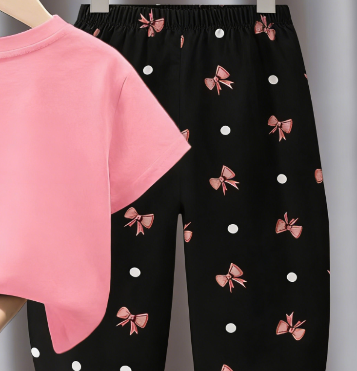 Minimalist Summer 2-Piece Unisex Kids' Pants Suit, Ages 2-7 | Color: Pink | Image 2