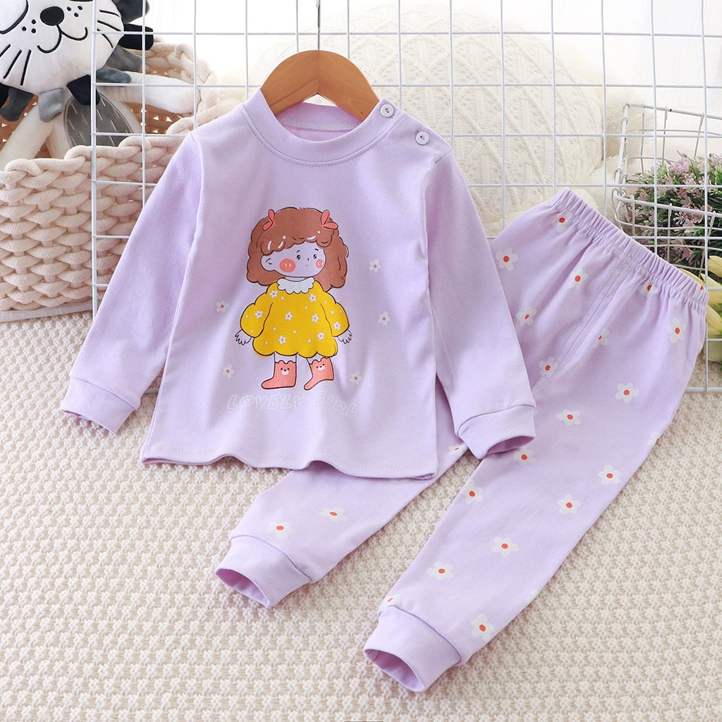 Minimalist Autumn 2-Piece Girls' Pajama Set, Ages 2-9 | Color: Purple | Image 1
