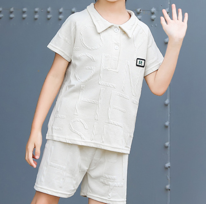Modern Chic All-Season Minimalist Summer 2-Piece Boys' Pants Suit, Ages 1-6 | Color: Beige | Image 3