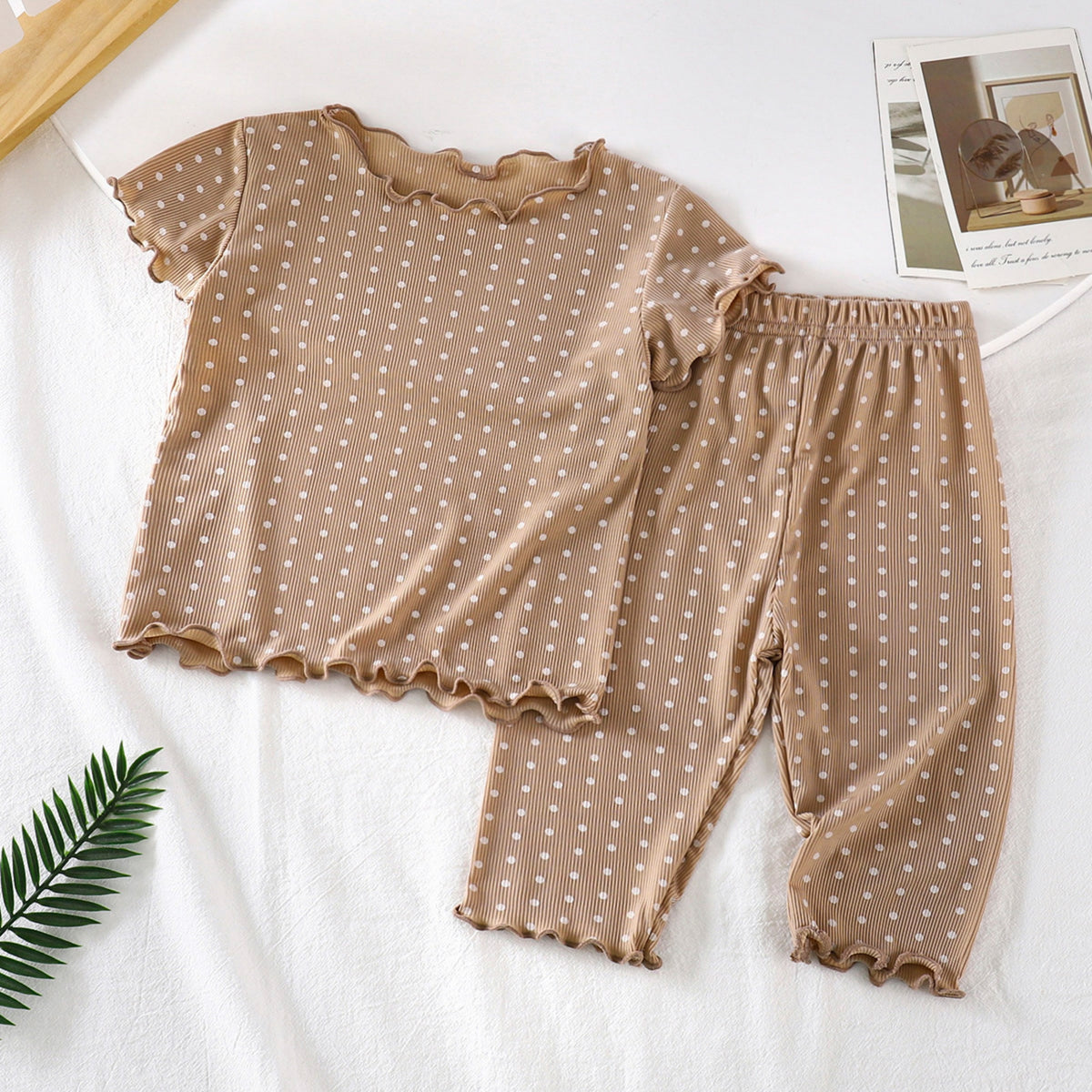 Minimalist Summer 2-Piece Girls' Pajama Set, Ages 2-9 | Color: Coffee | Image 2