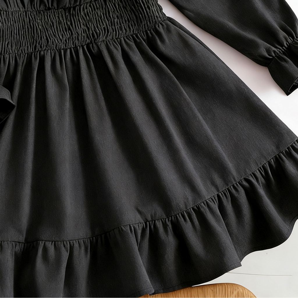 Minimalist Spring Girls' A-Line Dress, Ages 2-13 | Color: Black | Image 2