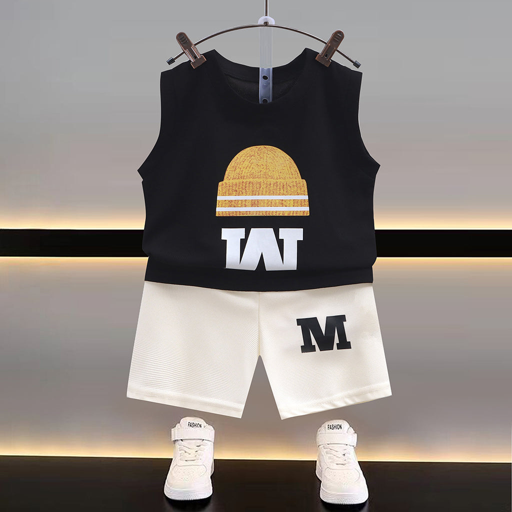 Modern Chic All-Season Minimalist Summer 2-Piece Boys' Pants Suit, Ages 2-9 | Color: Black | Image 1