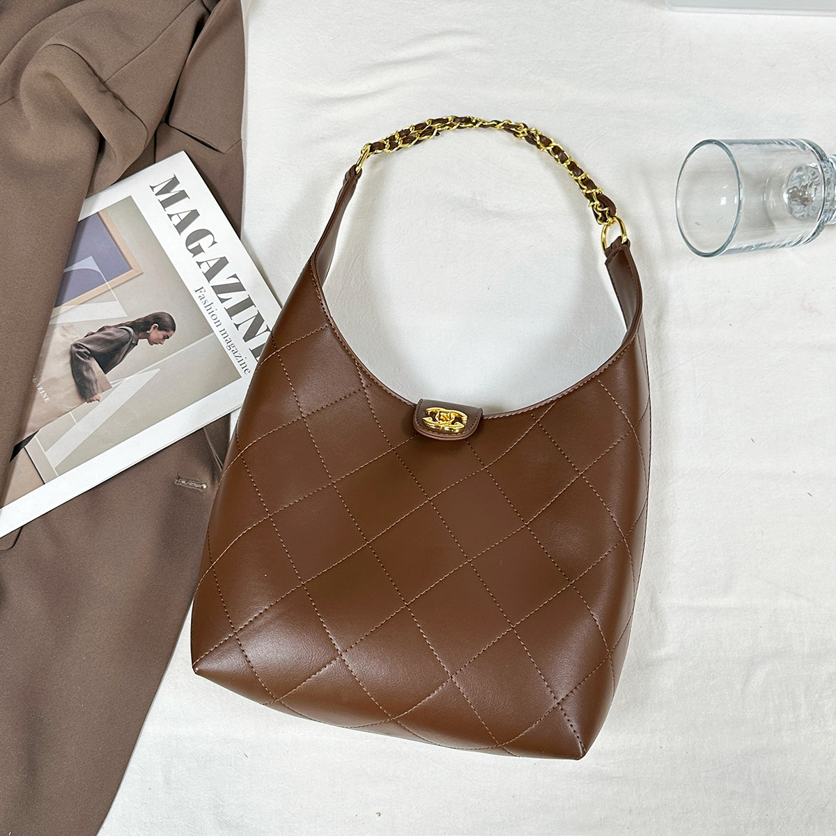 Modern Chic All-Season PU/Artificial Leather/Microfiber Leather Women's Handbags Tote Bags | Color: Coffee | Image 3