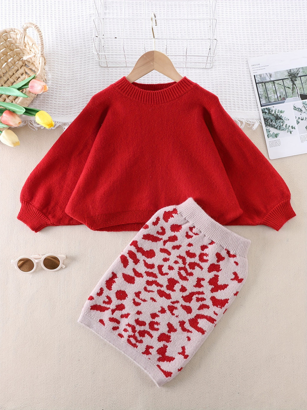 Trendy Winter 2-Piece Girls' Dress Suit, Ages 2-13 | Color: Red | Image 1