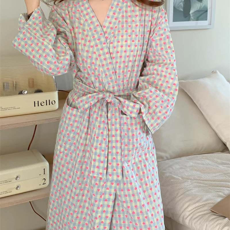 Minimalist Autumn Women 's Long Sleeve Sleep Robe | Color: As the Picture | Image 1