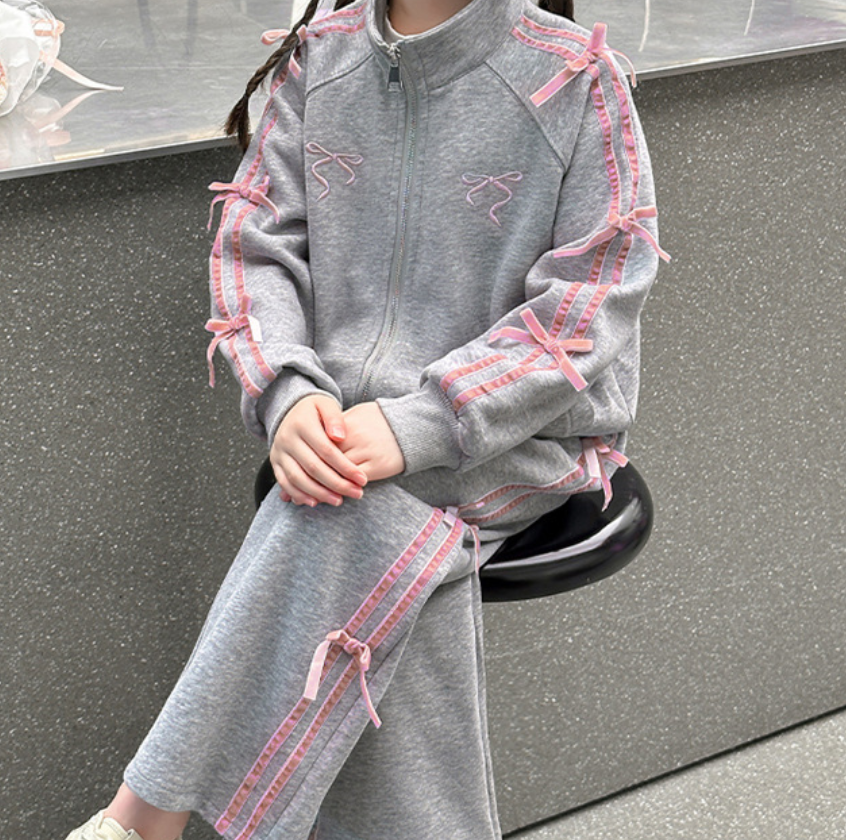 Sweet & Cute Autumn 2-Piece Girls' Pants Suit, Ages 4-14 | Color: Grey | Image 2