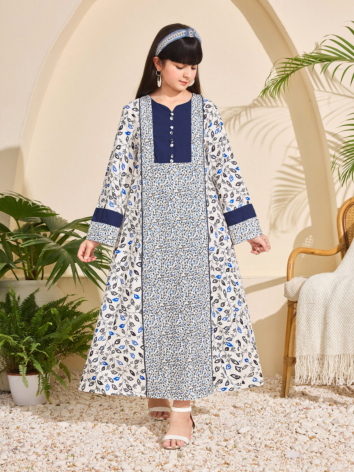 Elegant Spring Girls' National Costume, Ages 6-14 | Color: Blue | Image 1
