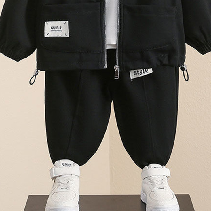 Modern Chic All-Season Trendy Autumn 2-Piece Boys' Pants Suit, Ages 2-9 | Color: Black | Image 2