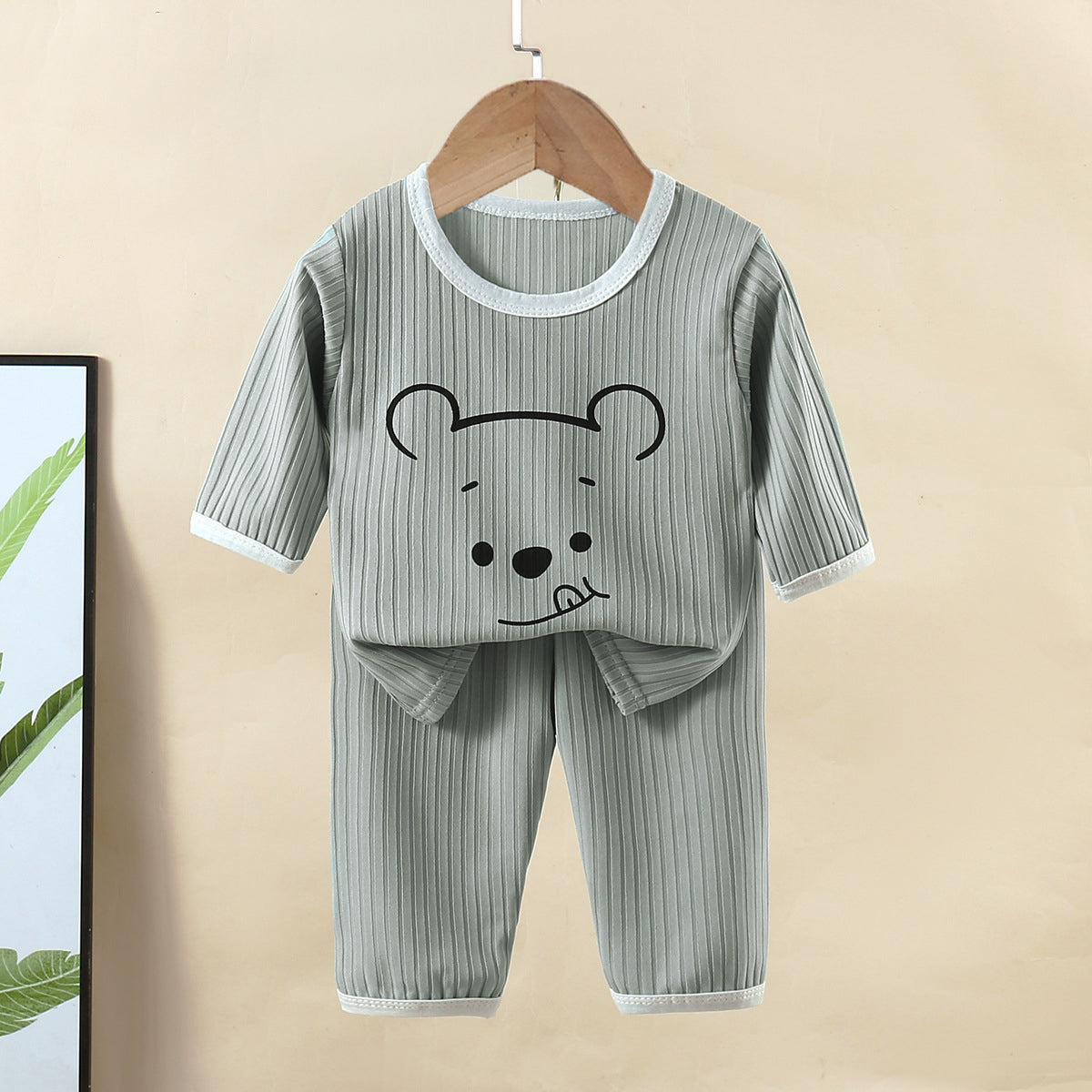 Minimalist Summer 2-Piece Unisex Kids' Pajama Set, Ages 2-9 | Color: Green | Image 1