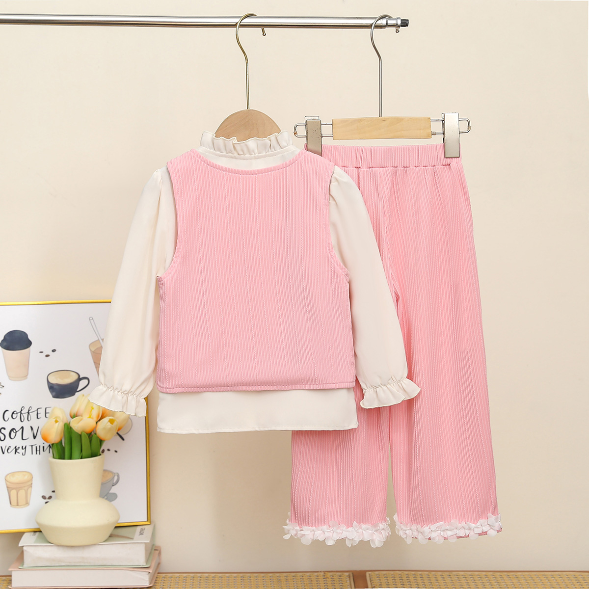 Sweet & Cute Autumn 3-Piece Girls' Pants Suit, Ages 2-9 | Color: Pink | Image 3