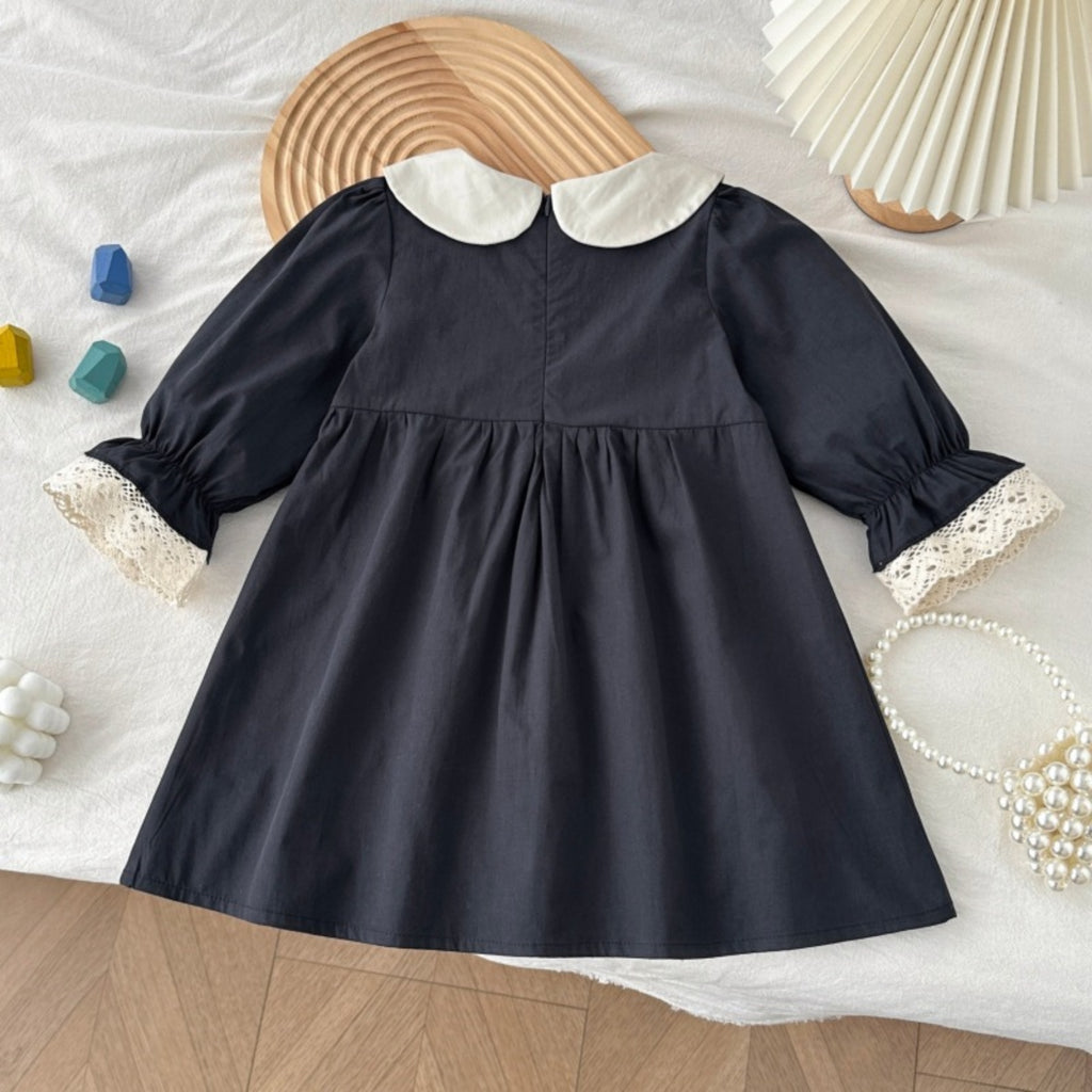 Sweet & Cute Autumn Girls' A-Line Dress, Ages 2-9 | Color: Navy | Image 3