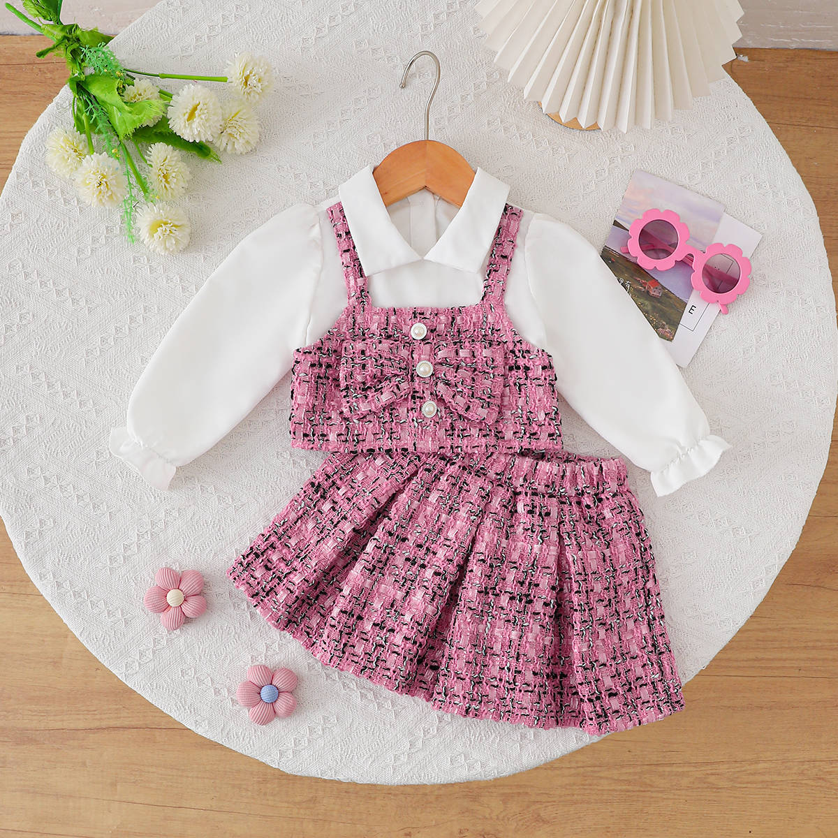 Elegant Autumn 3-Piece Baby Girls' Dress Suit, Ages 3-24 Months | Color: Pink | Image 1