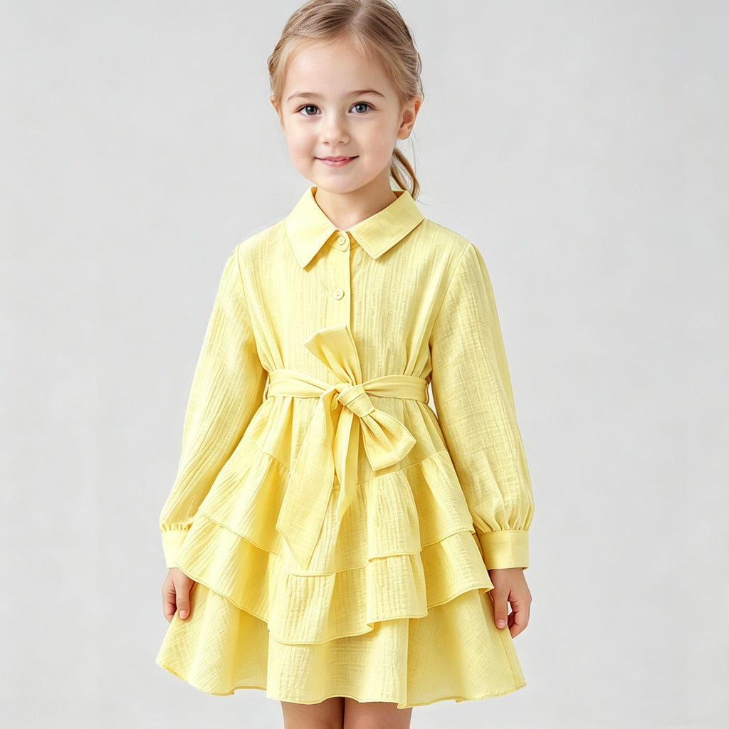 Minimalist Autumn 2-Piece Girls' A-Line Dress, Ages 2-9 | Color: Yellow | Image 1