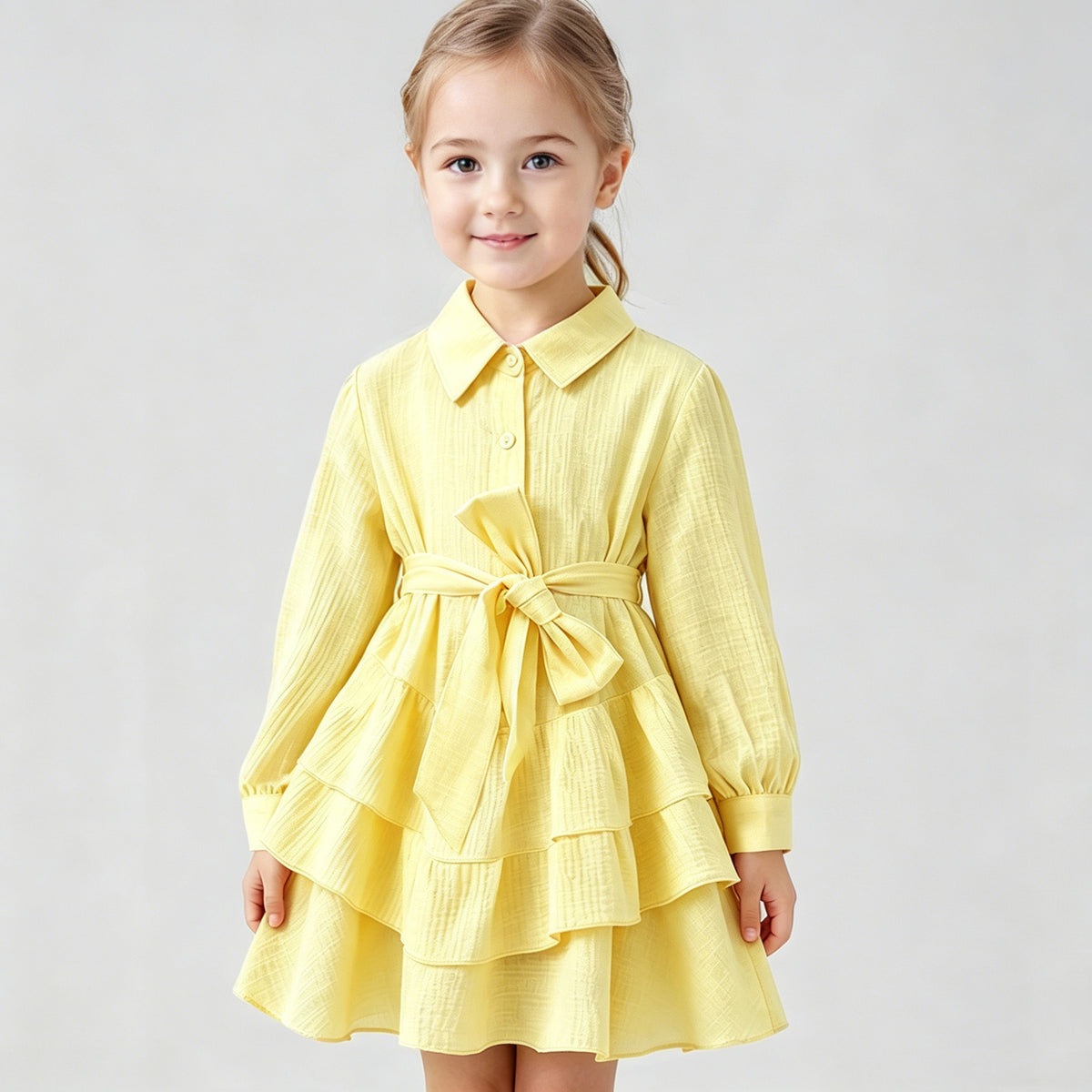 Minimalist Autumn 2-Piece Girls' A-Line Dress, Ages 2-9 | Color: Yellow | Image 1
