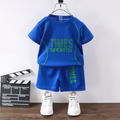 Minimalist Summer 2-Piece Unisex Kids' Pants Suit, Ages 3-13 | Color: Deep Blue | Image 1