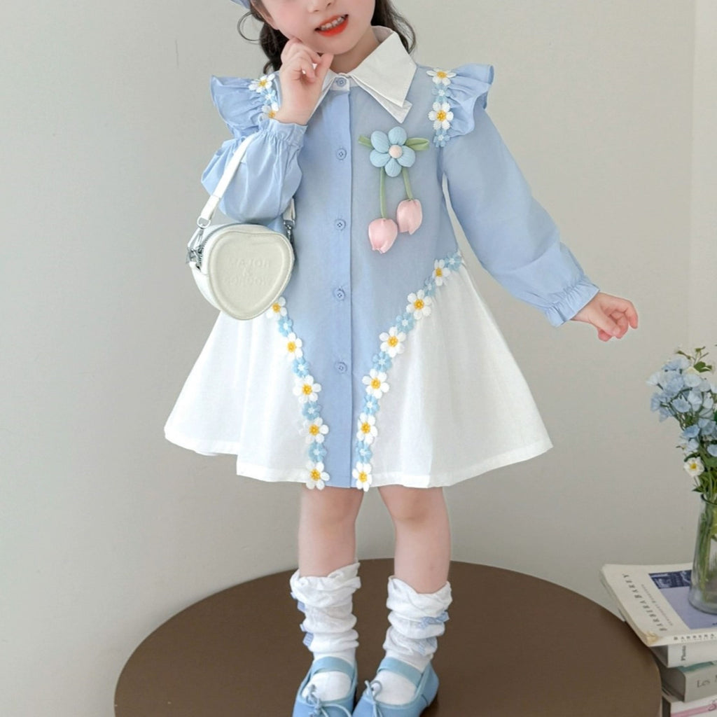 Minimalist Spring Girls' A-Line Dress, Ages 4-14 | Color: Blue | Image 2