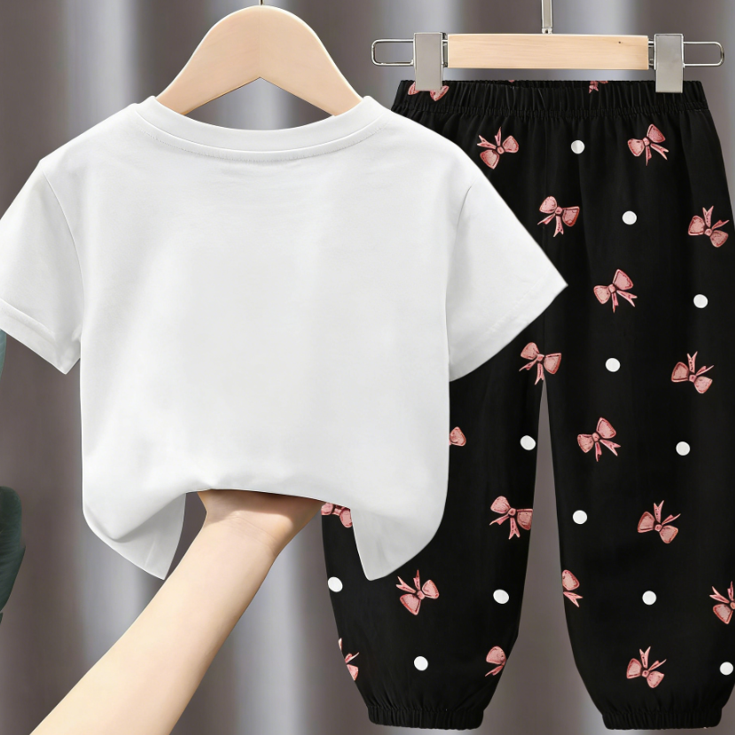 Modern Chic All-Season Minimalist Summer 2-Piece Girls' Pants Suit, Ages 2-9 | Color: White | Image 3