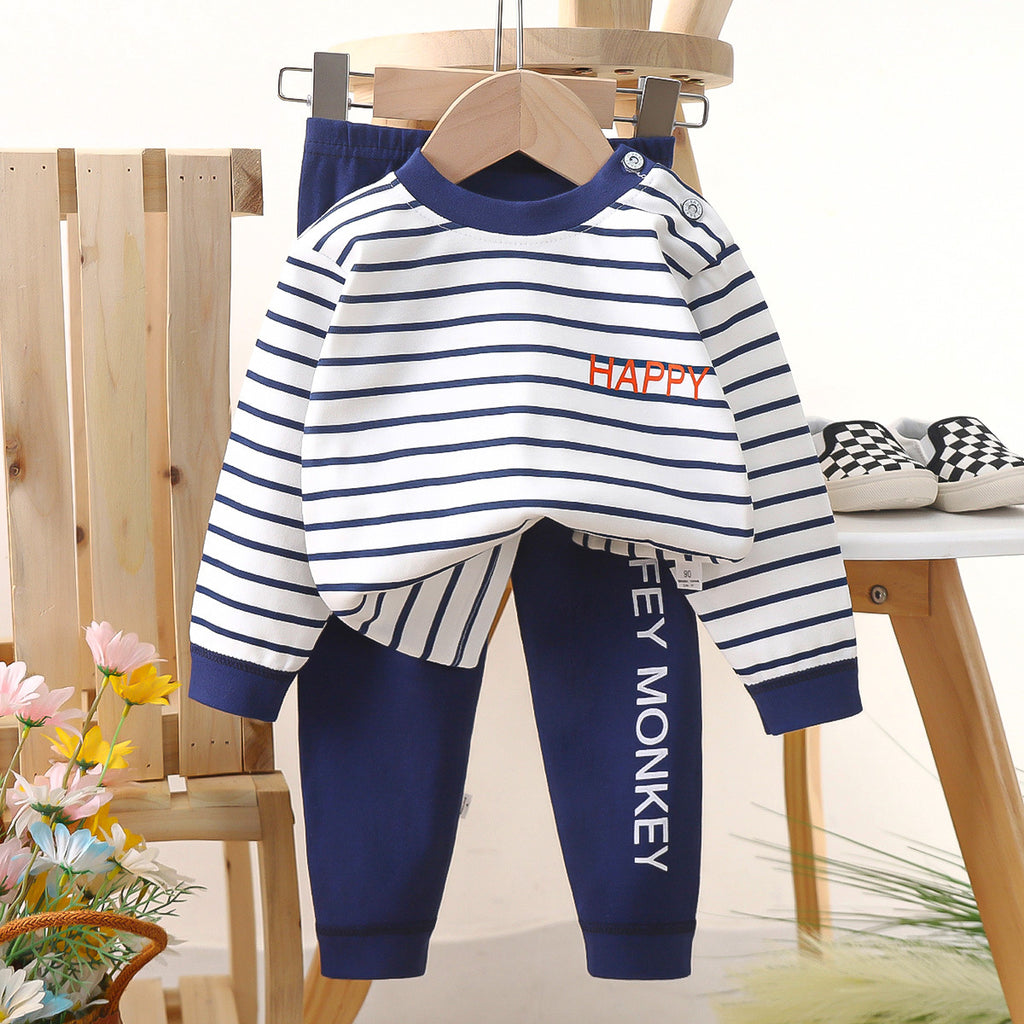 Minimalist Autumn 2-Piece Unisex Baby Pajama Set, Ages 6-24 Months | Color: Deep Blue | Image 3