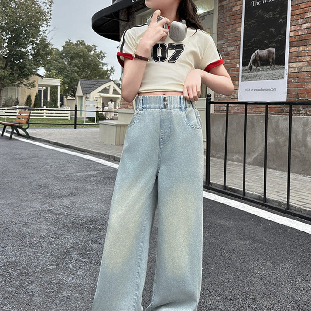 Casual Sporty Spring Girls' Jeans, Ages 4-14 | Color: Blue | Image 1