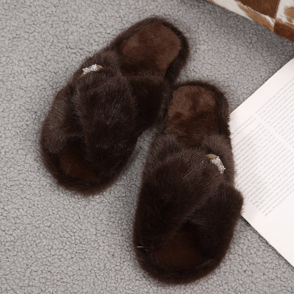 Modern Chic All-Season Cloth / Textile, Others Women's Imitation Fur Slippers | Color: Khaki | Image 3