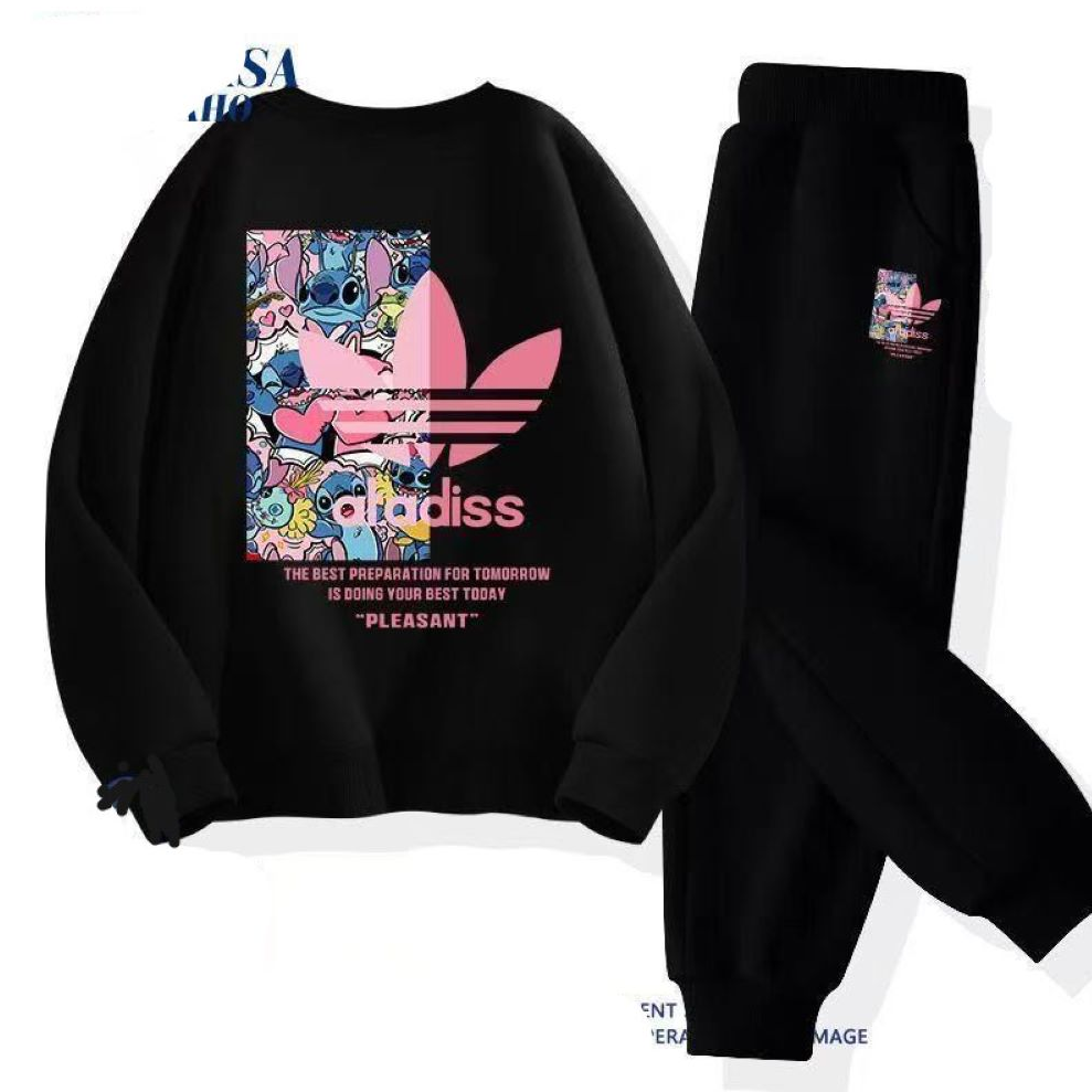 Modern Chic All-Season Casual Sporty Autumn 2-Piece Unisex Kids' Pants Suit, Ages 2-13 | Color: Black | Image 1