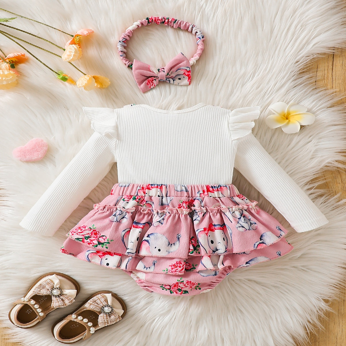 Sweet & Cute Autumn 2-Piece Baby Girls' Bodysuit, Ages 0-6 Months | Color: Pink | Image 3