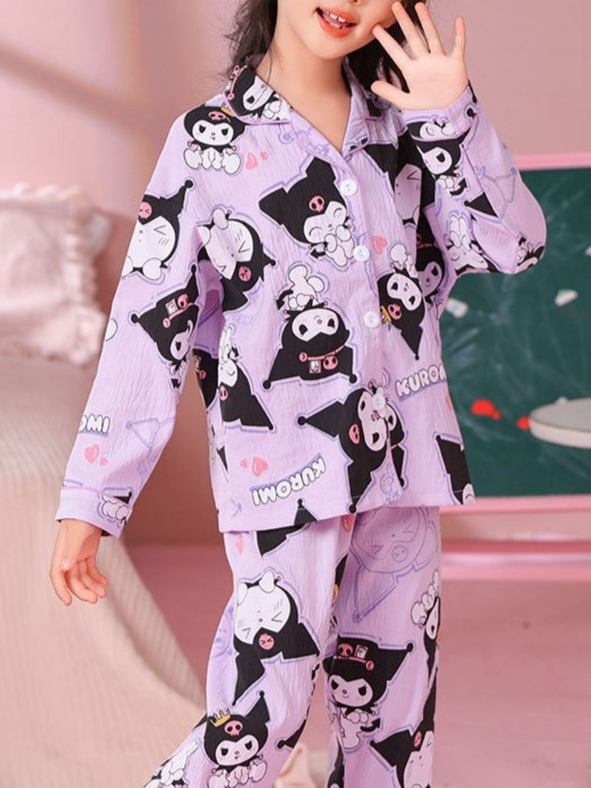 Modern Chic Minimalist All-Season 2-Piece Girls' Pajama Set, Ages 2-14 | Color: Purple | Image 2