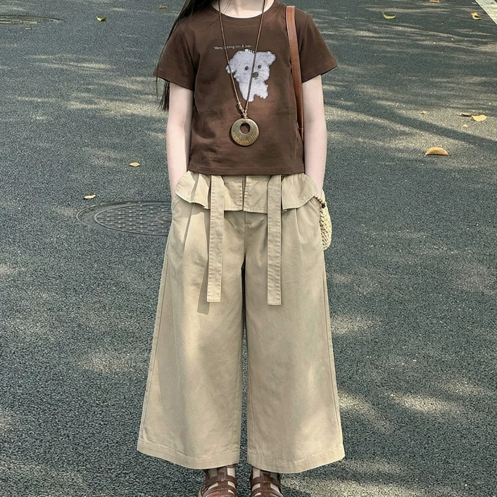 Minimalist Summer 2-Piece Girls' Pants Suit, Ages 6-14 | Color: Khaki | Image 3