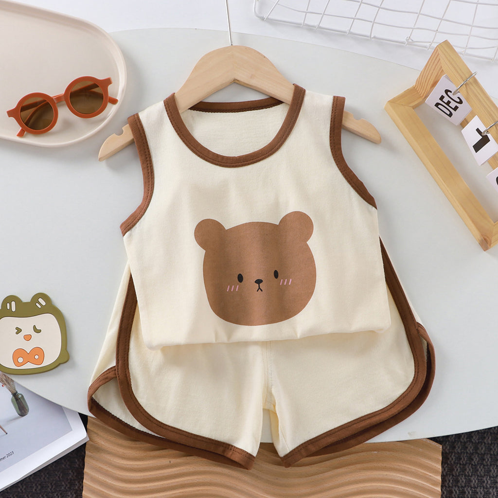 Casual Sporty Summer 2-Piece Unisex Baby Pants Suit, Ages 1-24 Months | Color: Beige | Image 1