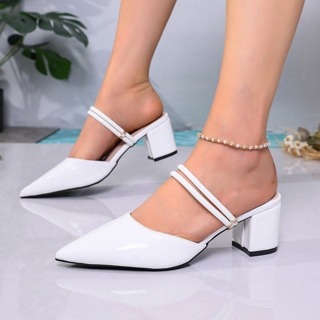 Modern Chic All-Season PU/Artificial Leather/Microfiber Leather Women's High Heel Slippers | Color: White | Image 2