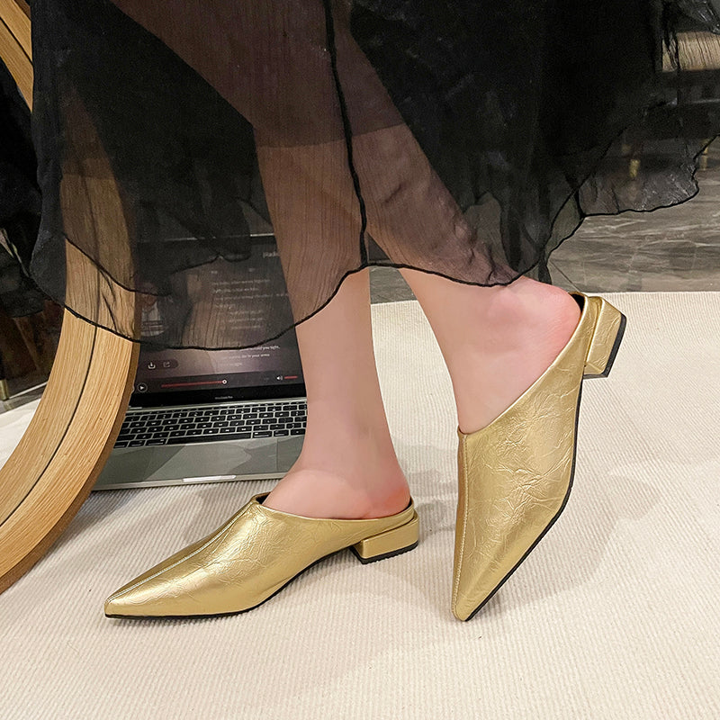 Modern Chic All-Season PU/Artificial Leather/Microfiber Leather Women's Flat Slippers | Color: Gold | Image 2