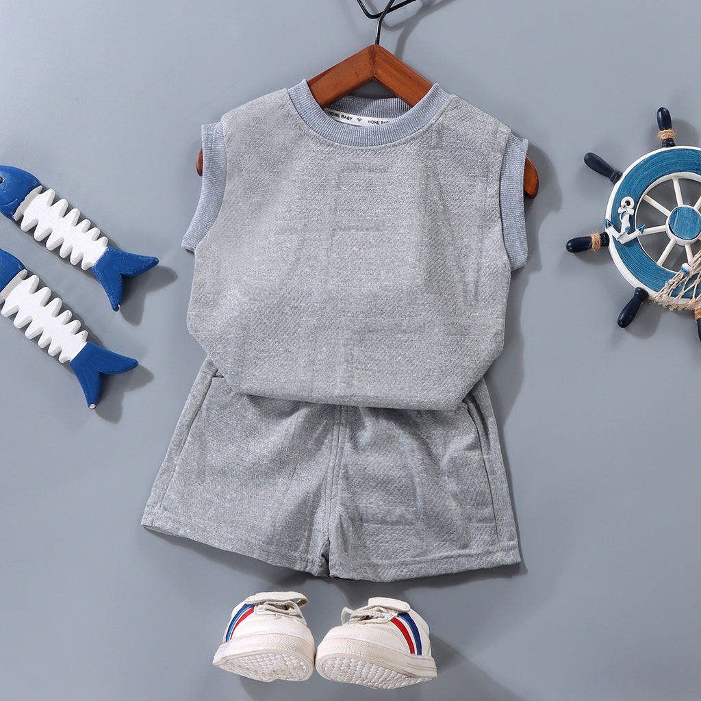 Modern Chic All-Season Minimalist Summer 2-Piece Unisex Baby Pants Suit, Ages 9-24 Months | Color: Grey | Image 1