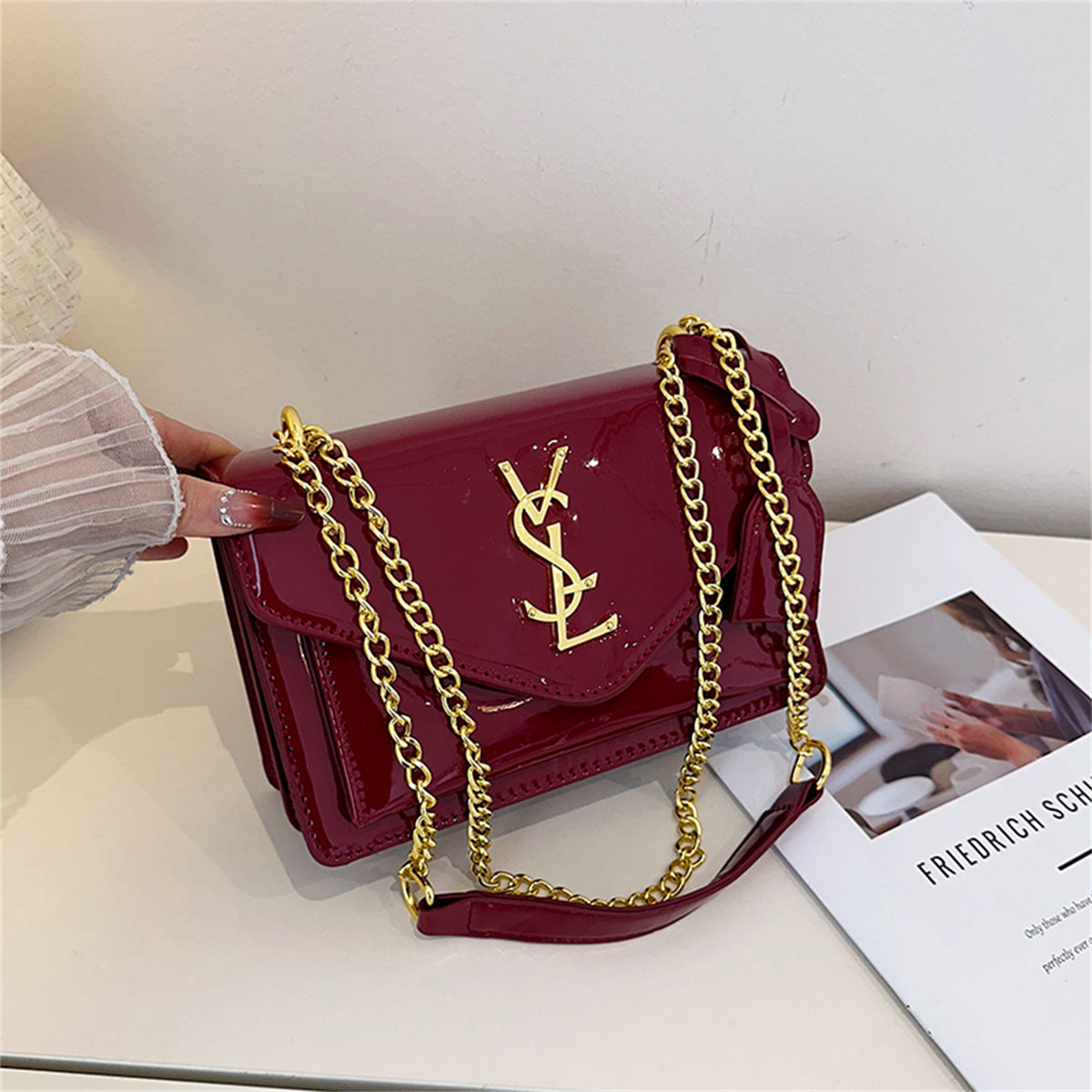 Modern Chic All-Season PU/Artificial Leather/Microfiber Leather, Patent Leather/Glossy Women's Handbags Other Bags | Color: Red | Image 1