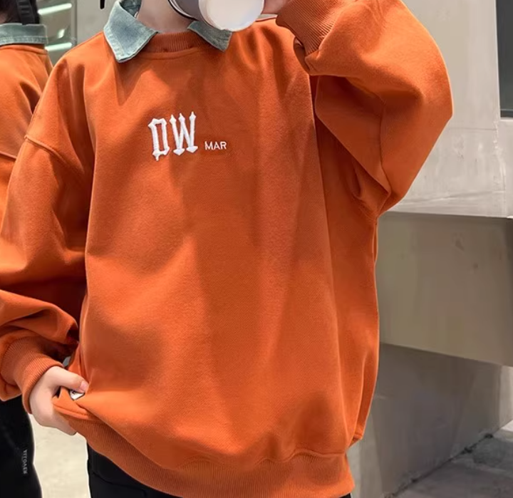 Casual Sporty Autumn Boys' Sweatshirt, Ages 4-14 | Color: Orange | Image 2