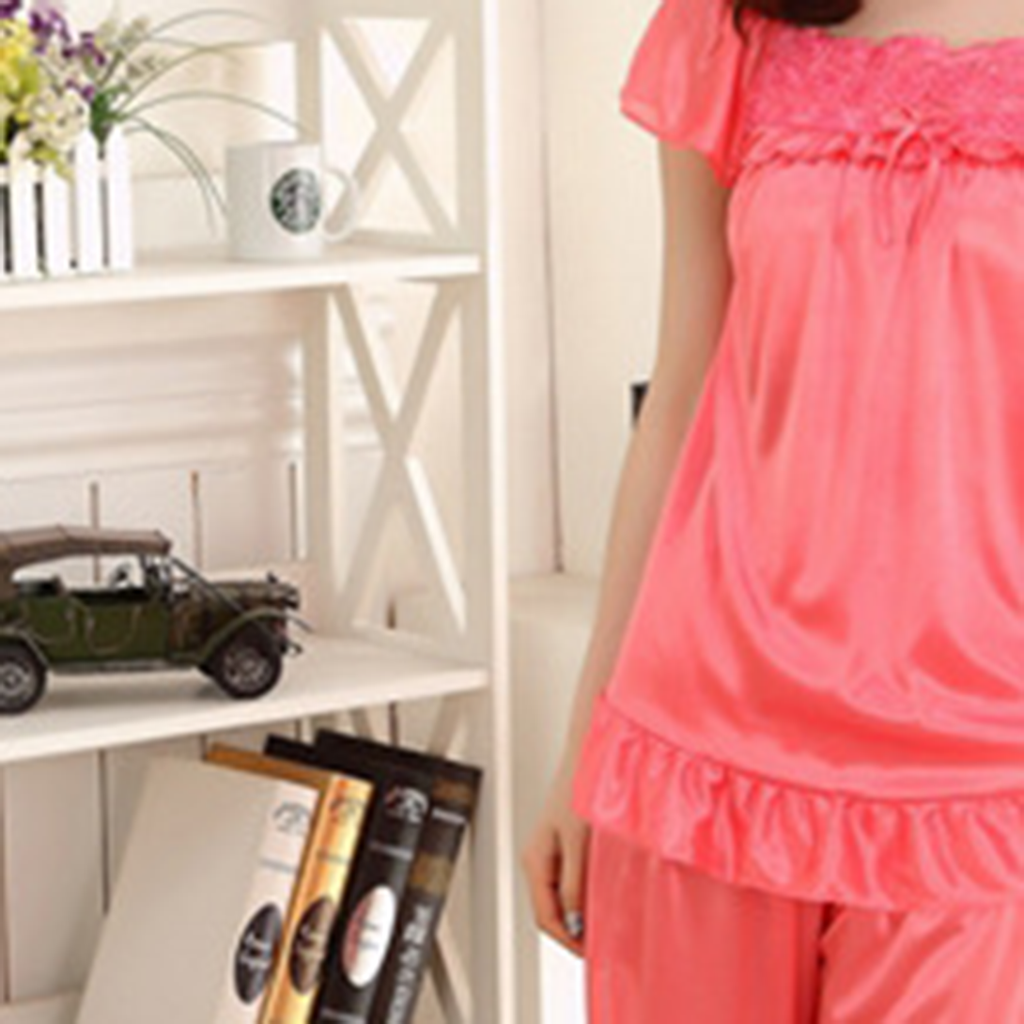 Sweet Feminine Summer Women 's Short  Sleeve Night Set | Color: Rose | Image 2