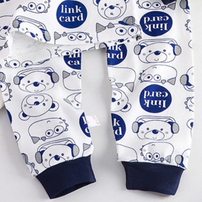Minimalist Autumn 2-Piece Boys' Pajama Set, Ages 2-9 | Color: White&Deep Blue | Image 2