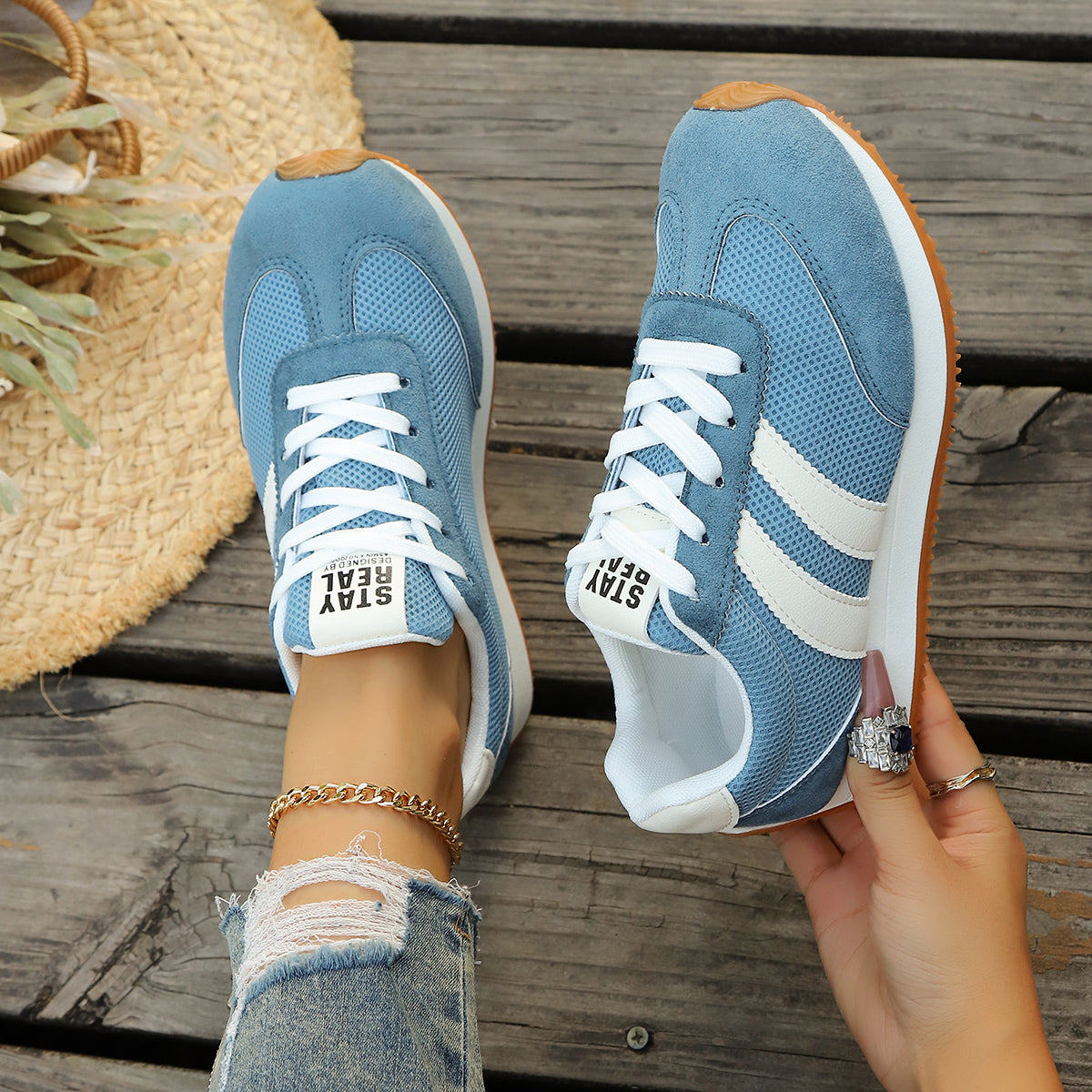 Modern Chic All-Season PU/Artificial Leather/Microfiber Leather Women's Fashion Sneaker | Color: Blue | Image 1