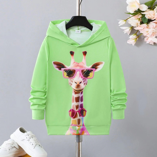 Casual Sporty Autumn Unisex Kids' Hoodie, Ages 4-14 | Color: Light Green | Image 1