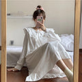 Minimalist All-Season Women 's Long Sleeve Sleep Dress | Color: White | Image 1