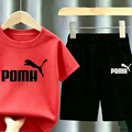 Modern Chic All-Season Casual Sporty Summer 2-Piece Unisex Kids' Pants Suit, Ages 2-13 | Color: Red | Image 1