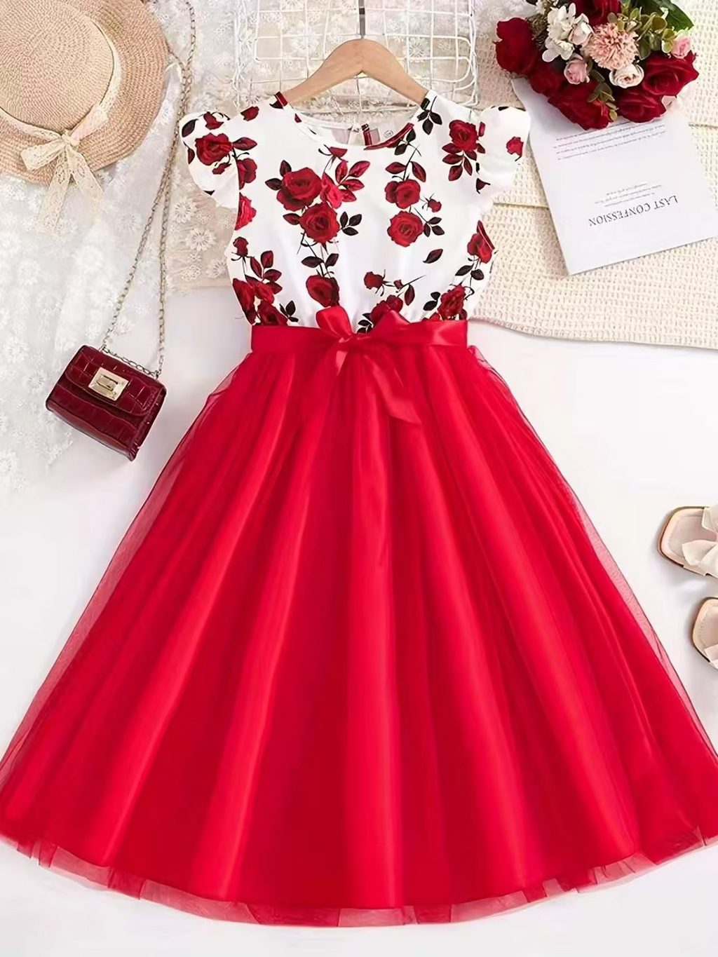 Sweet & Cute Summer Girls' A-Line Dress, Ages 11-12 | Color: Red | Image 1