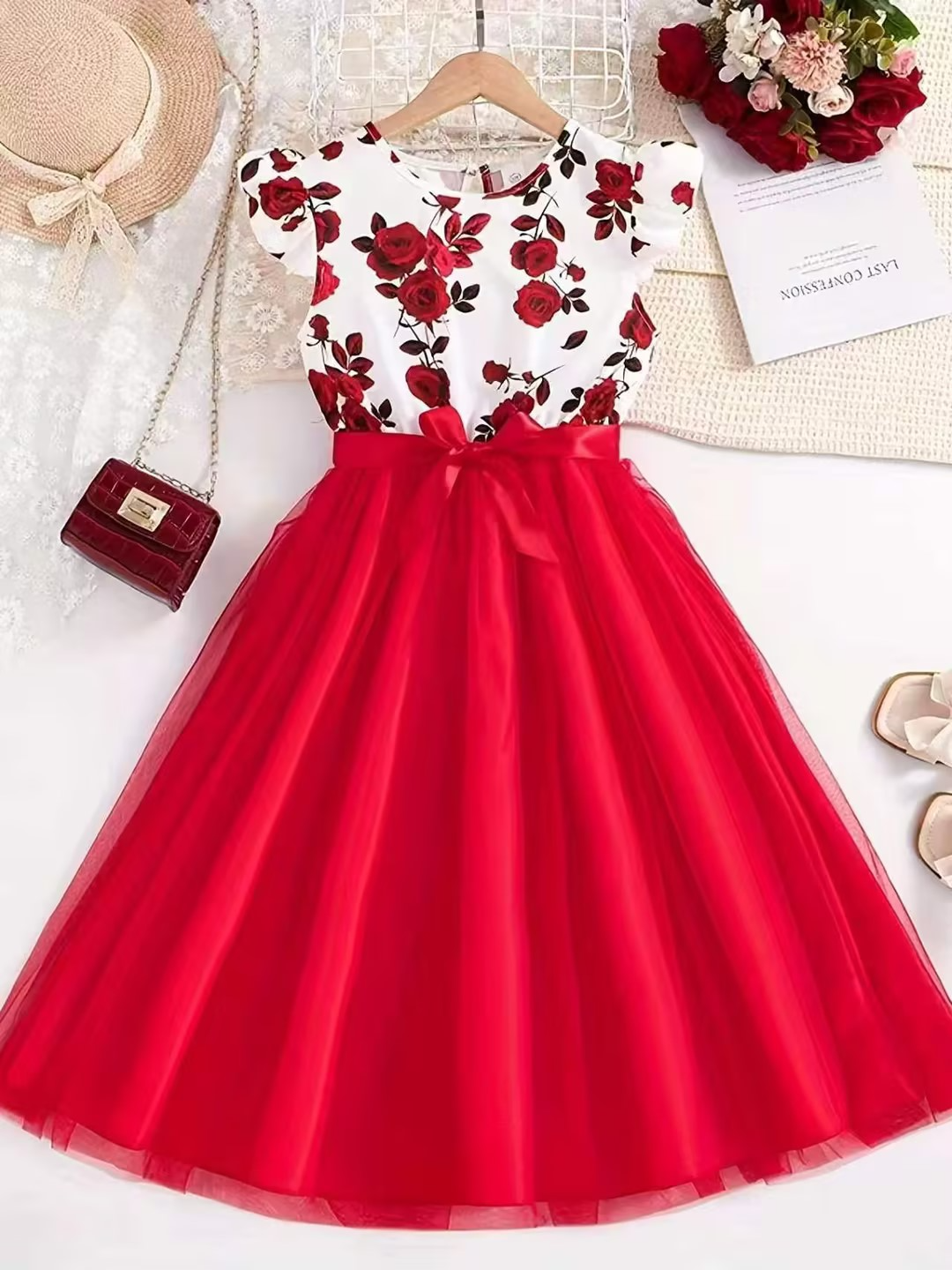 Sweet & Cute Summer Girls' A-Line Dress, Ages 11-12 | Color: Red | Image 1