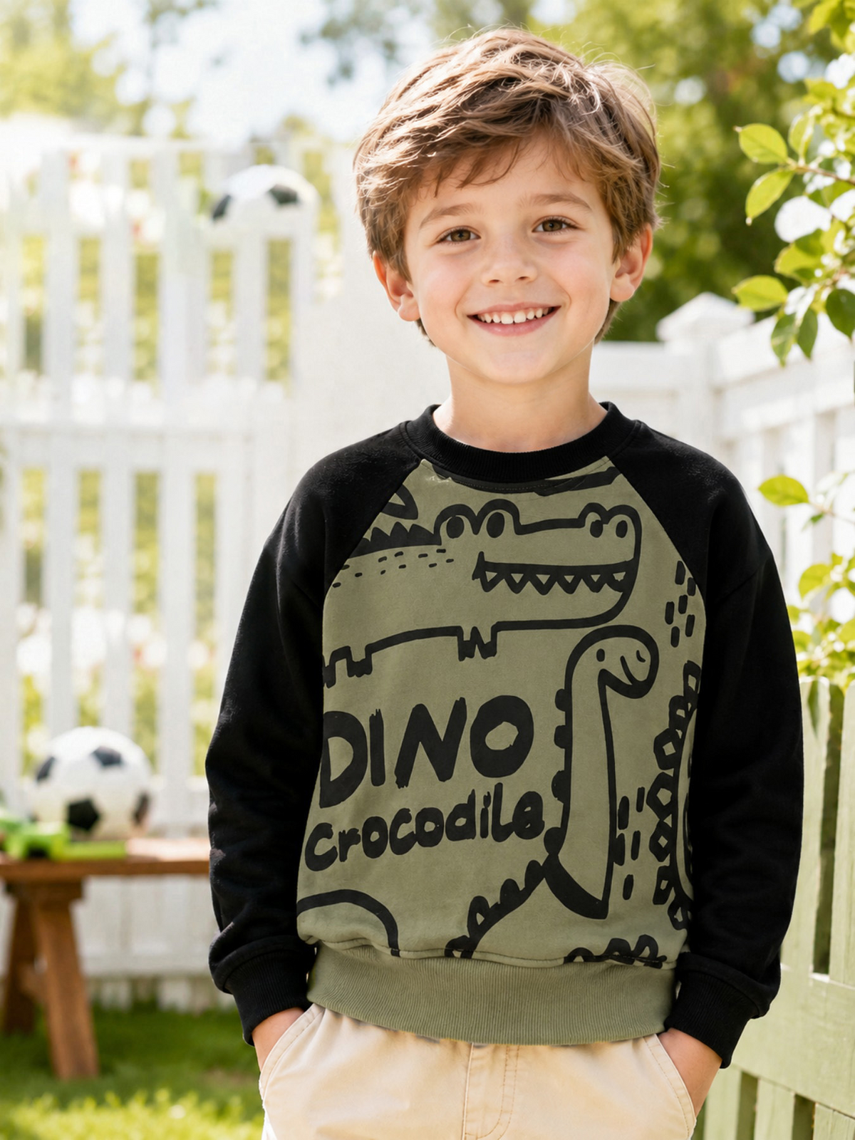 Trendy Autumn Unisex Kids' Sweatshirt, Ages 2-9 | Color: Green | Image 1