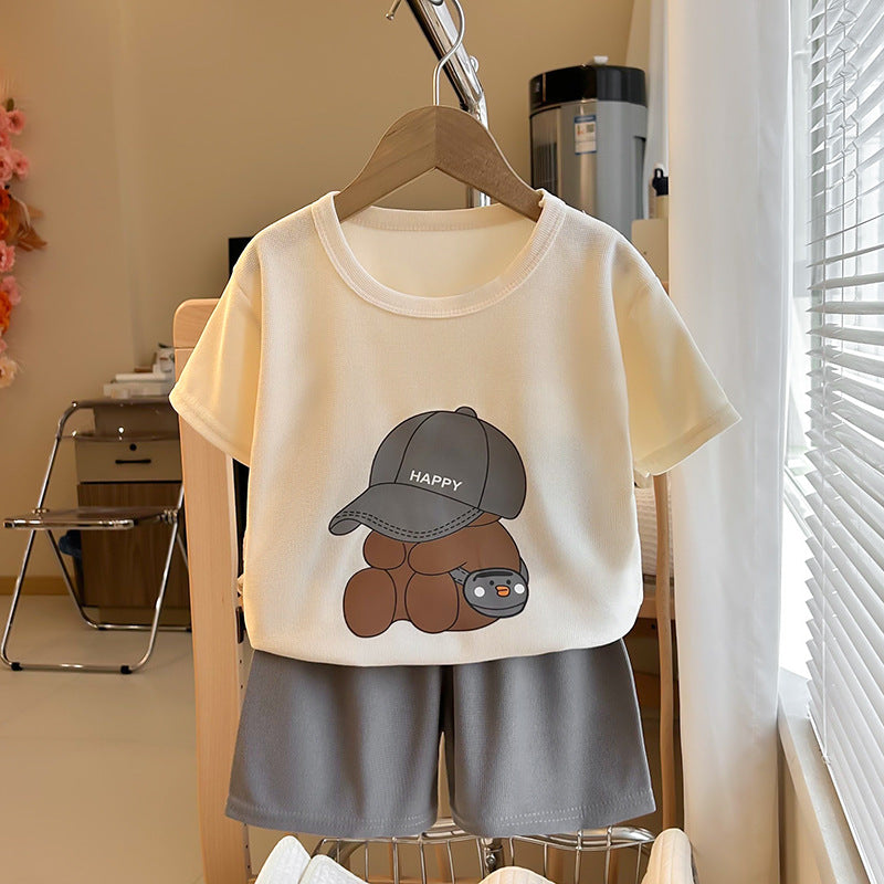 Modern Chic All-Season Minimalist Summer 2-Piece Unisex Kids' Pants Suit, Ages 2-5 | Color: Grey | Image 1