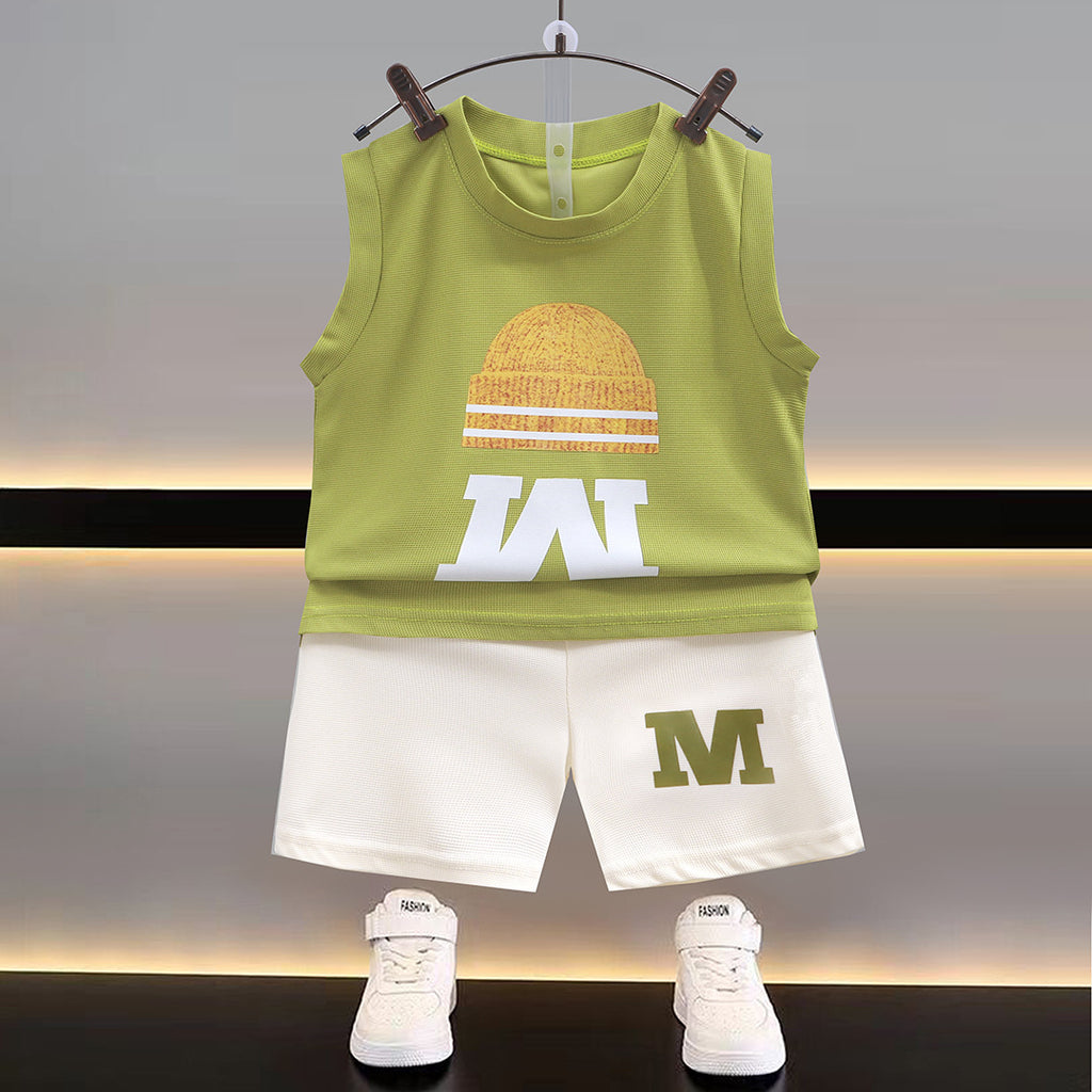 Modern Chic All-Season Minimalist Summer 2-Piece Boys' Pants Suit, Ages 2-9 | Color: Green | Image 1